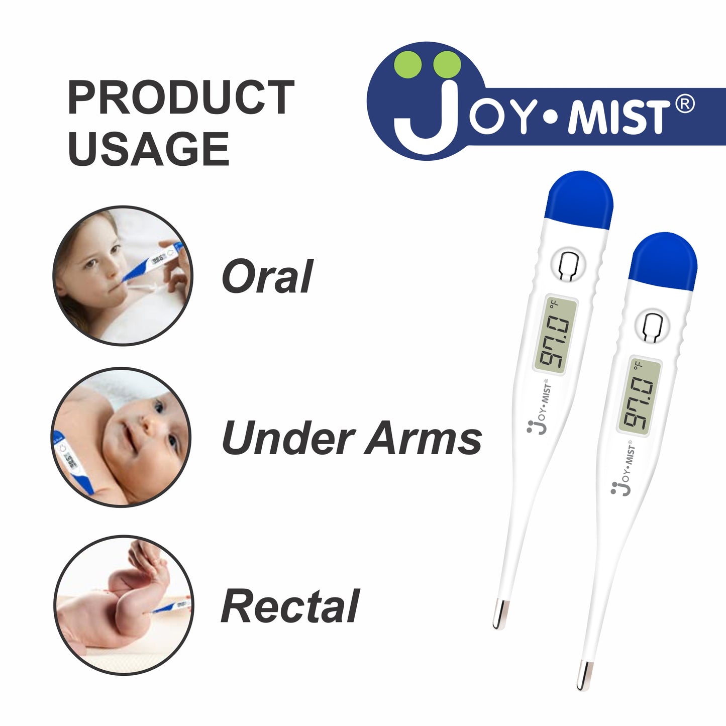 JOYMIST Digital Thermometer With Quick Measurement of Oral & Underarm Temperature in Celsius & Fahrenheit (Pack of 2)