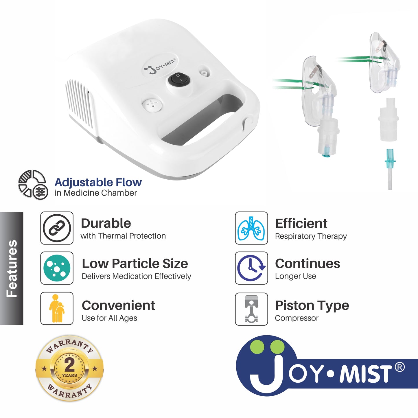 JOYMIST Handy Nebulizer Compressor Complete Kit Nebulizer with Child and Adult Masks