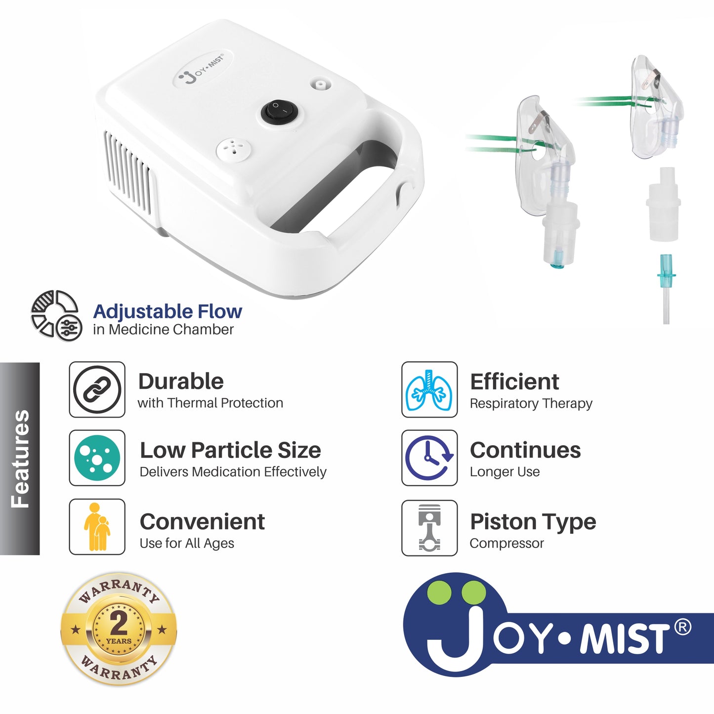 JOYMIST Classic Nebulizer Compressor Complete Kit Nebulizer with Child and Adult Masks