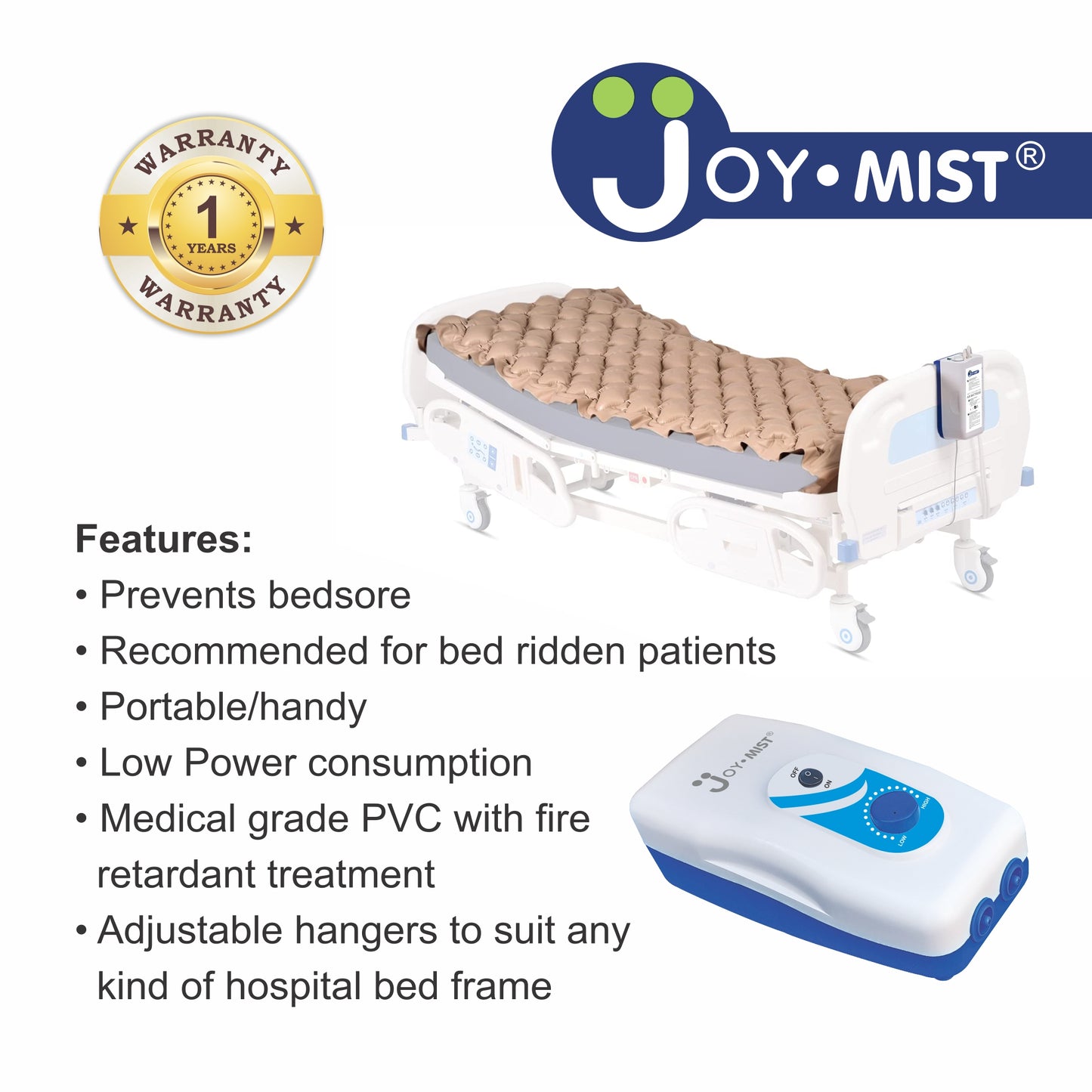 JOYMIST Anti Decubitus Bubble Air Mattress with Pump for Patients Bed Sore Helps in Prevention of Bed Sores