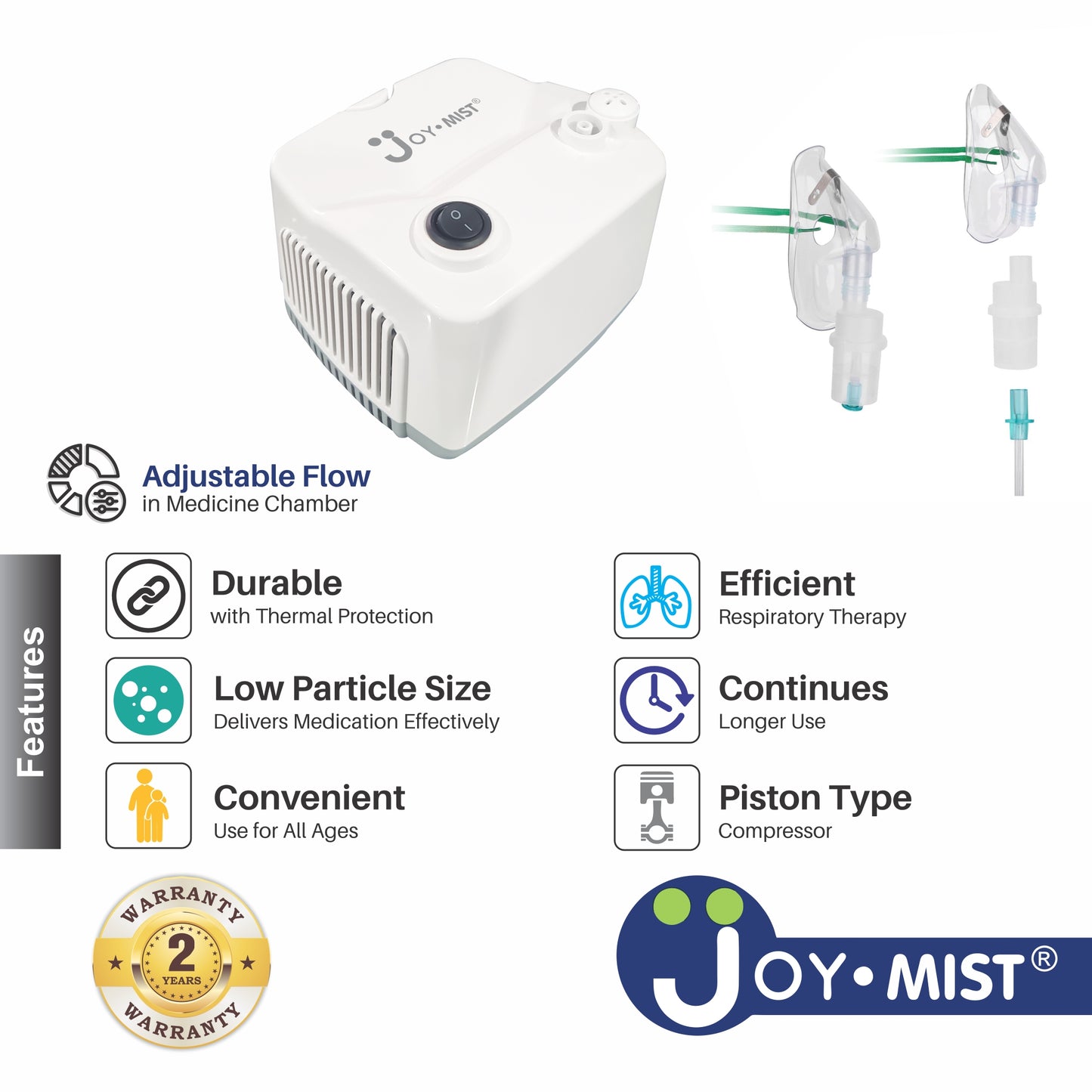 JOYMIST ECO 2 Nebulizer Compressor Complete Kit Nebulizer with Child and Adult Masks