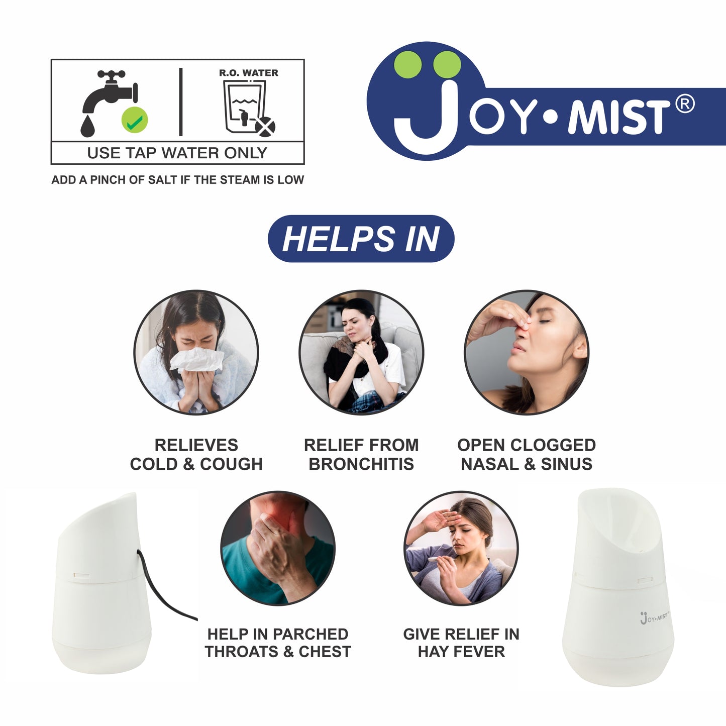 JOYMIST Steamo 1 Vaporizer Inhaler Machine, Facial Steamer and Steam Inhaler for Cold, Cough & Sinus, Suitable for Men, Women & Kids