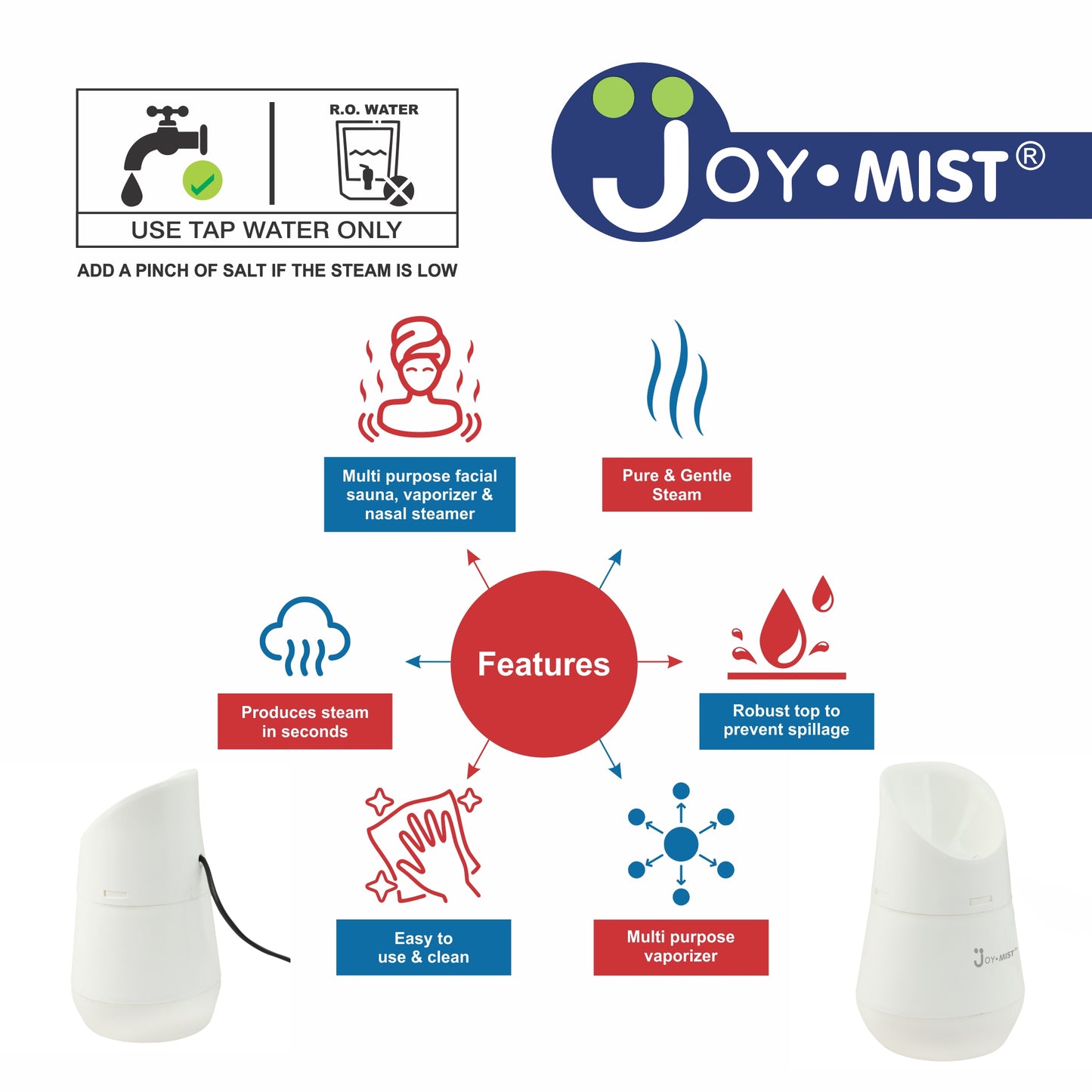 JOYMIST Steamo 1 Vaporizer Inhaler Machine, Facial Steamer and Steam Inhaler for Cold, Cough & Sinus, Suitable for Men, Women & Kids