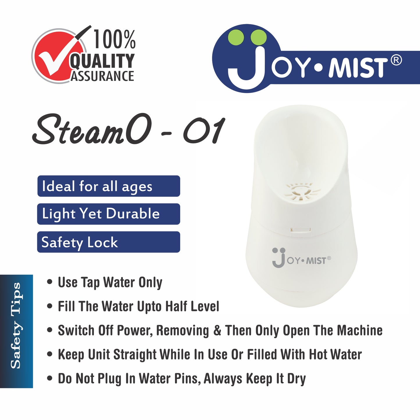 JOYMIST Steamo 1 Vaporizer Inhaler Machine, Facial Steamer and Steam Inhaler for Cold, Cough & Sinus, Suitable for Men, Women & Kids