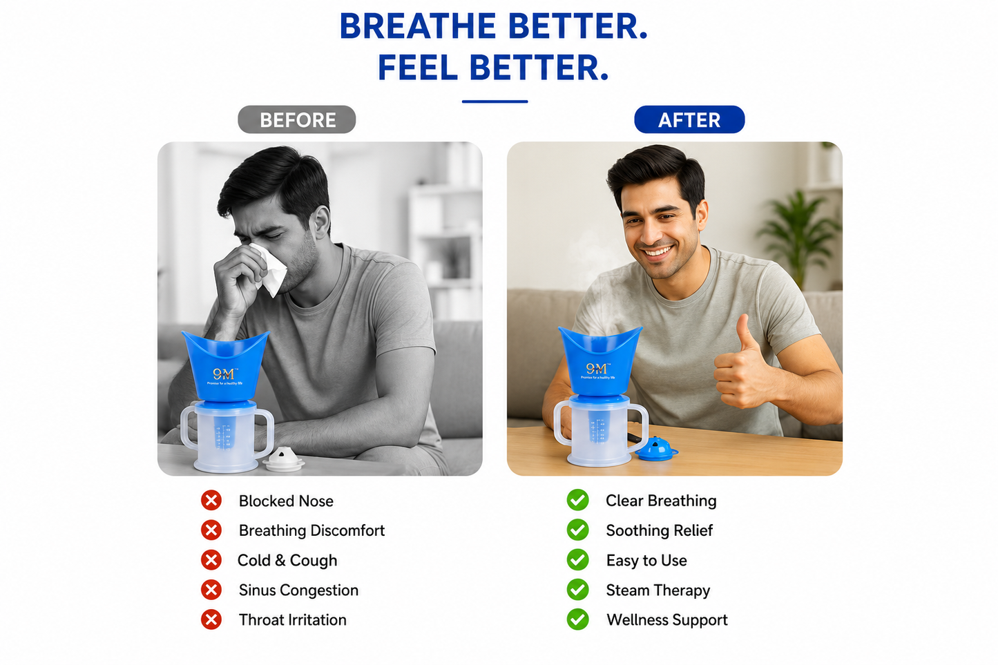 9M All In One Steamer, Facial Steamer and Steam Inhaler for Cold, Cough & Sinus, Suitable for Men, Women & Kids