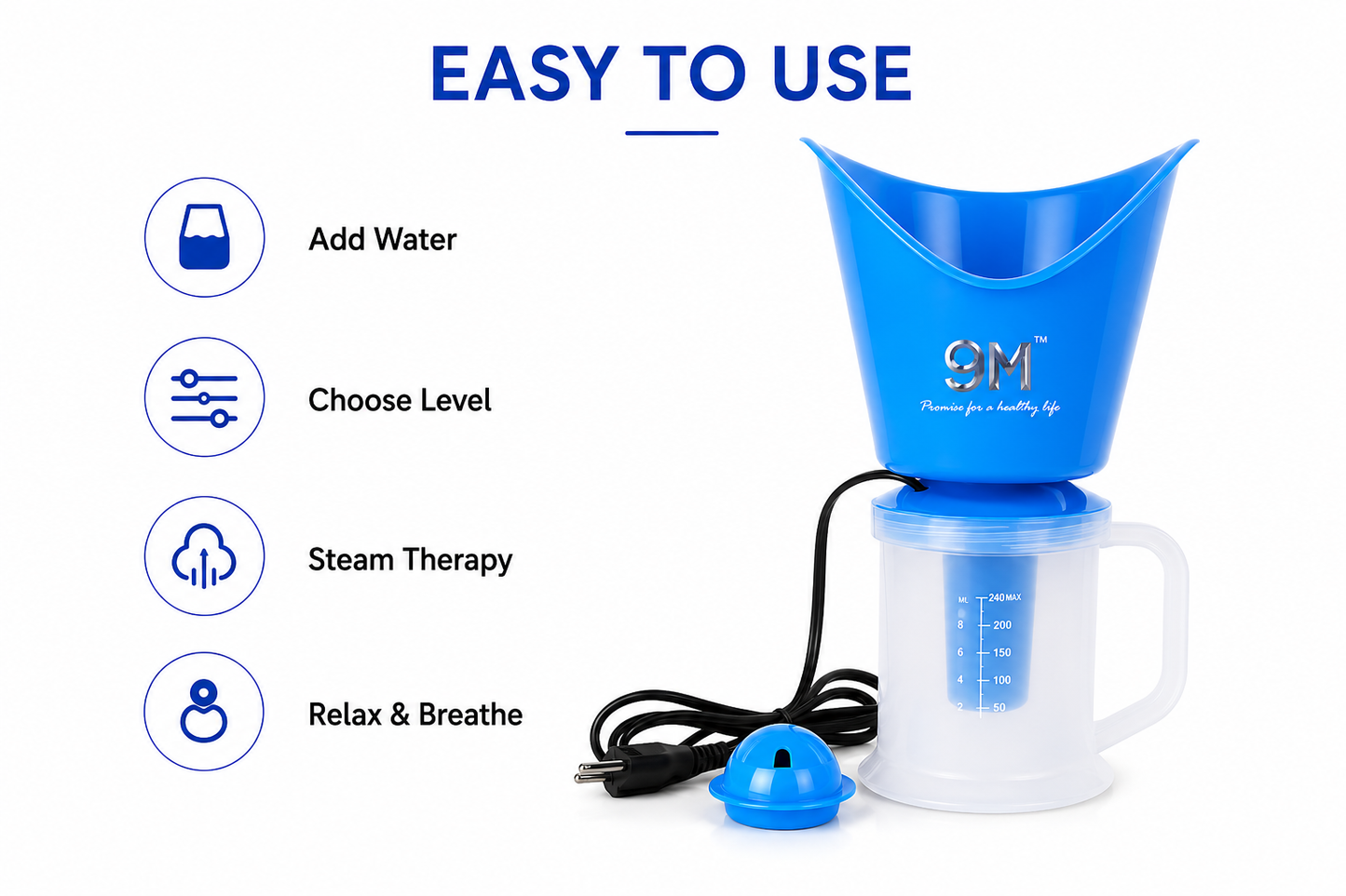 9M All In One Steamer, Facial Steamer and Steam Inhaler for Cold, Cough & Sinus, Suitable for Men, Women & Kids