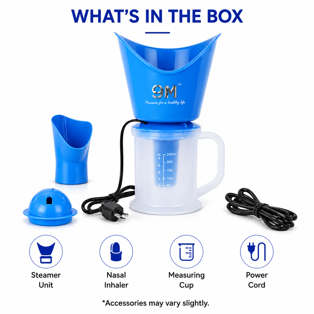 9M All In One Steamer, Facial Steamer and Steam Inhaler for Cold, Cough & Sinus, Suitable for Men, Women & Kids
