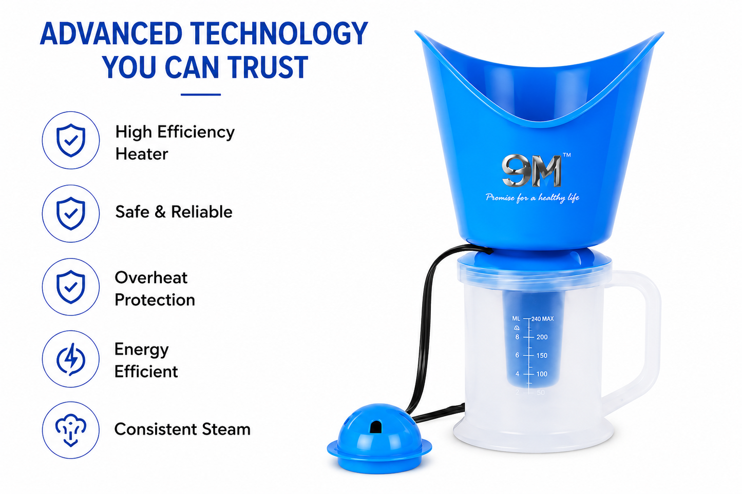 9M All In One Steamer, Facial Steamer and Steam Inhaler for Cold, Cough & Sinus, Suitable for Men, Women & Kids