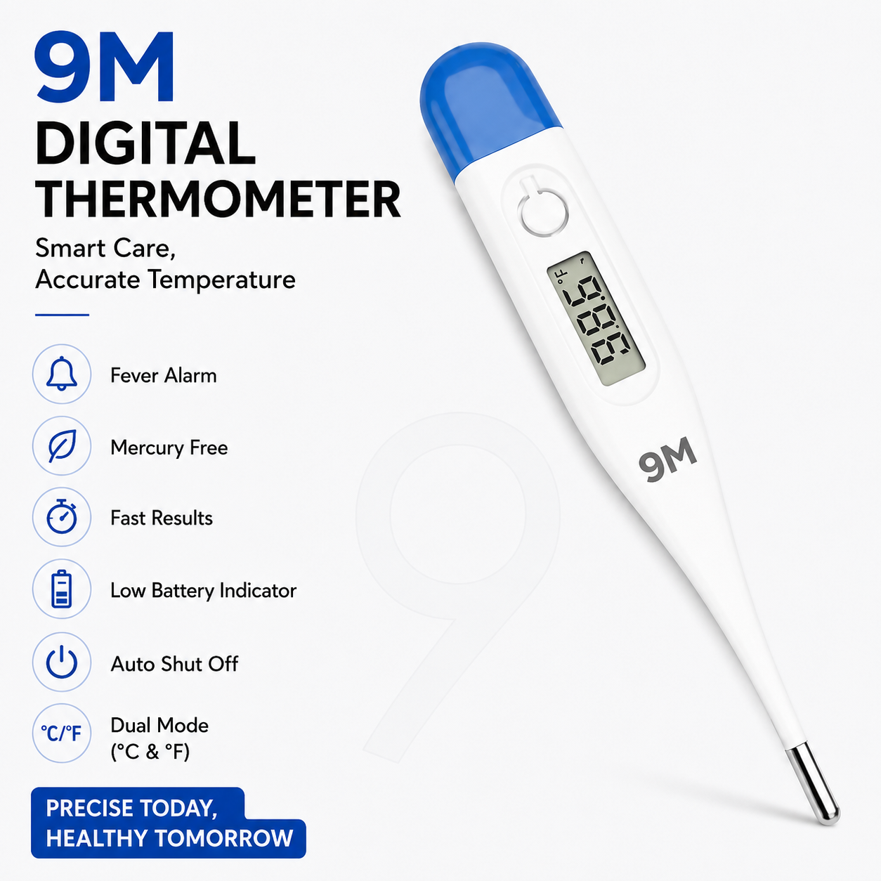 9M Digital Thermometer With Quick Measurement of Oral & Underarm Temperature in Celsius