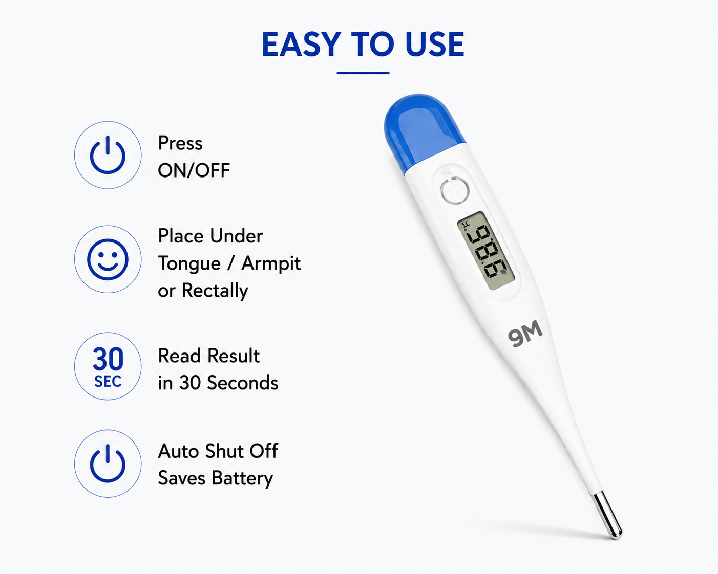 9M Digital Thermometer With Quick Measurement of Oral & Underarm Temperature in Celsius