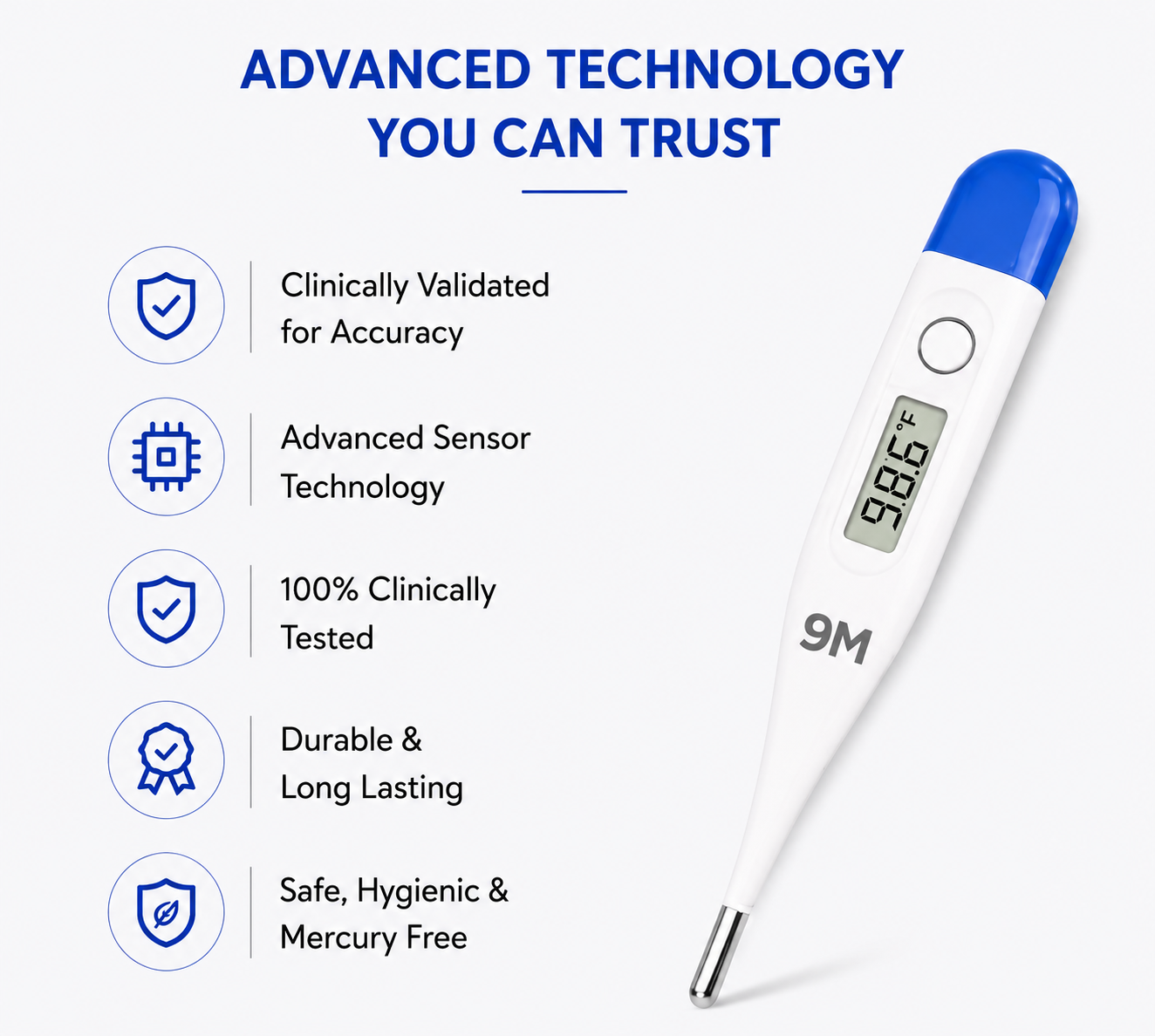 9M Digital Thermometer With Quick Measurement of Oral & Underarm Temperature in Celsius