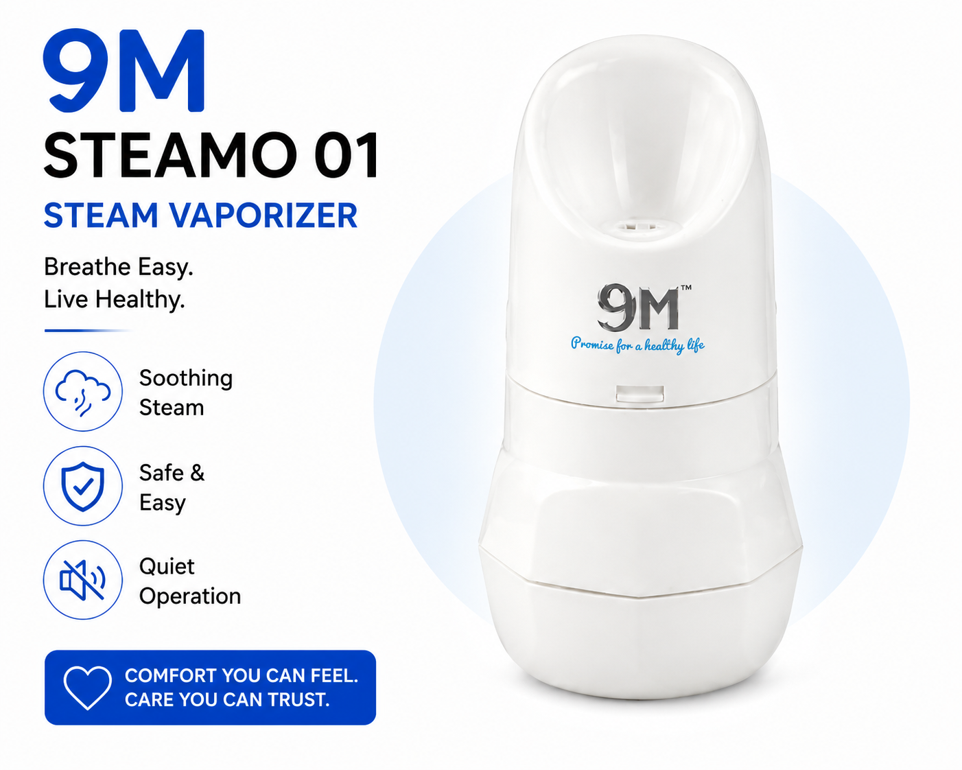 9M Steamo 1 Vaporizer Inhaler Machine, Facial Steamer and Steam Inhaler for Cold, Cough & Sinus, Suitable for Men, Women & Kids