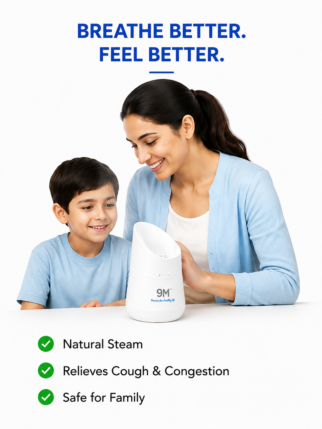 9M Steamo 2 Vaporizer Inhaler Machine, Facial Steamer and Steam Inhaler for Cold, Cough & Sinus, Suitable for Men, Women & Kids
