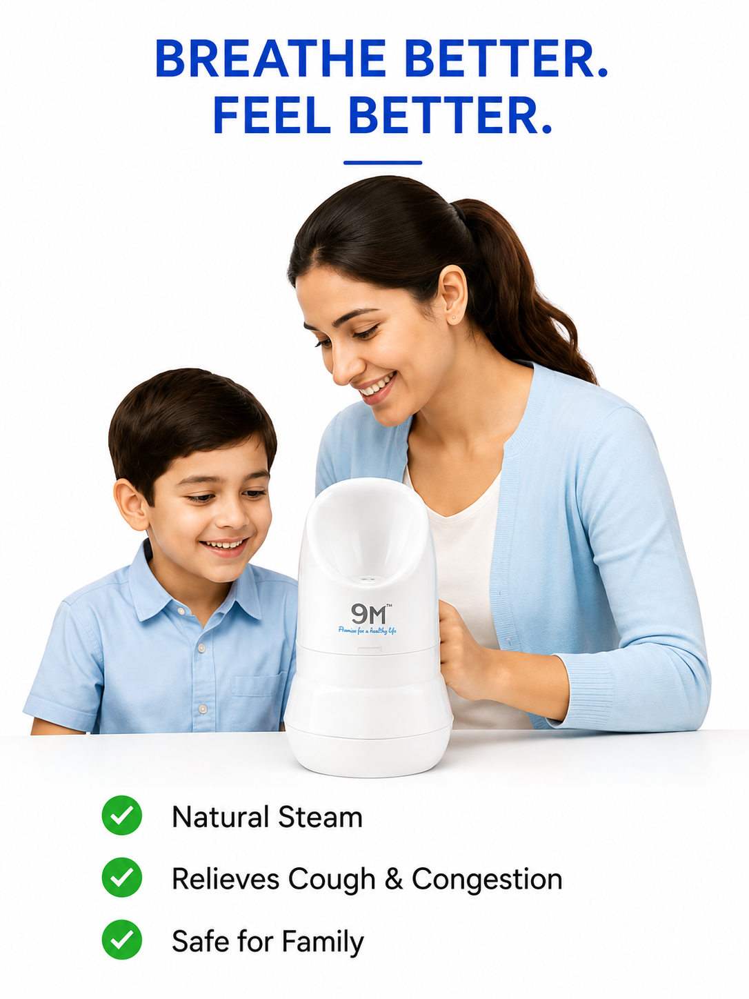 9M Steamo 1 Vaporizer Inhaler Machine, Facial Steamer and Steam Inhaler for Cold, Cough & Sinus, Suitable for Men, Women & Kids
