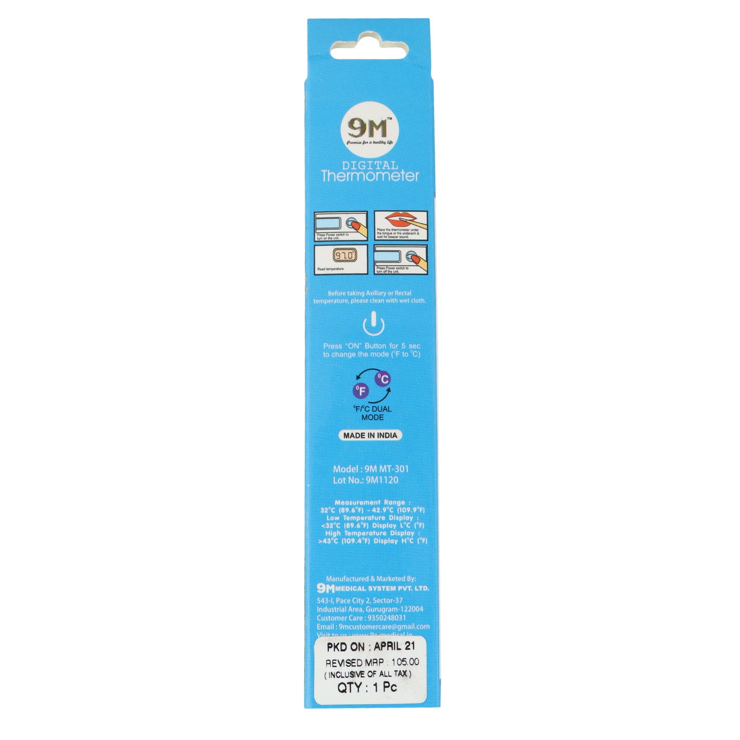 9M Digital Thermometer With Quick Measurement of Oral & Underarm Temperature in Celsius