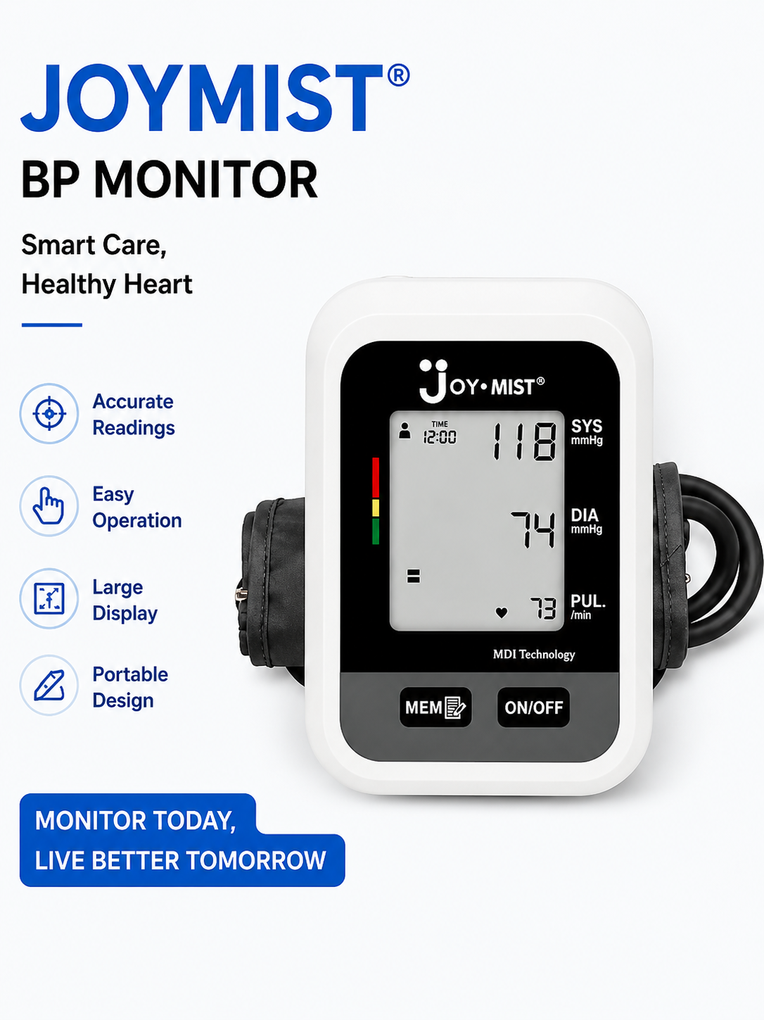 JOYMIST BP Small Fully Automatic Digital Blood Pressure Monitor For Most Accurate Measurement - Arm Circumference (22-42Cm)
