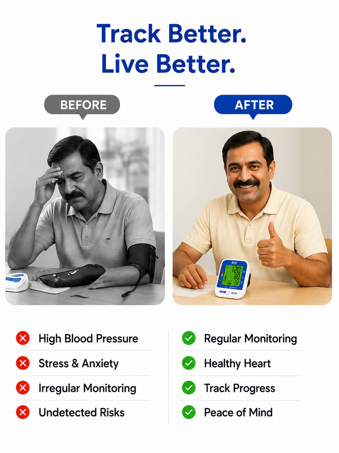 9M BP BIg 3 Colour Backlight digital Blood Pressure Monitor with MDI Technology