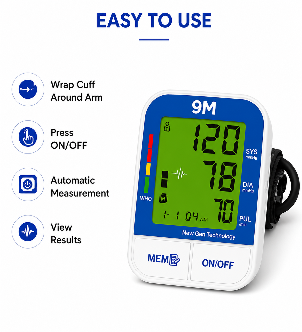 9M BP BIg 3 Colour Backlight digital Blood Pressure Monitor with MDI Technology